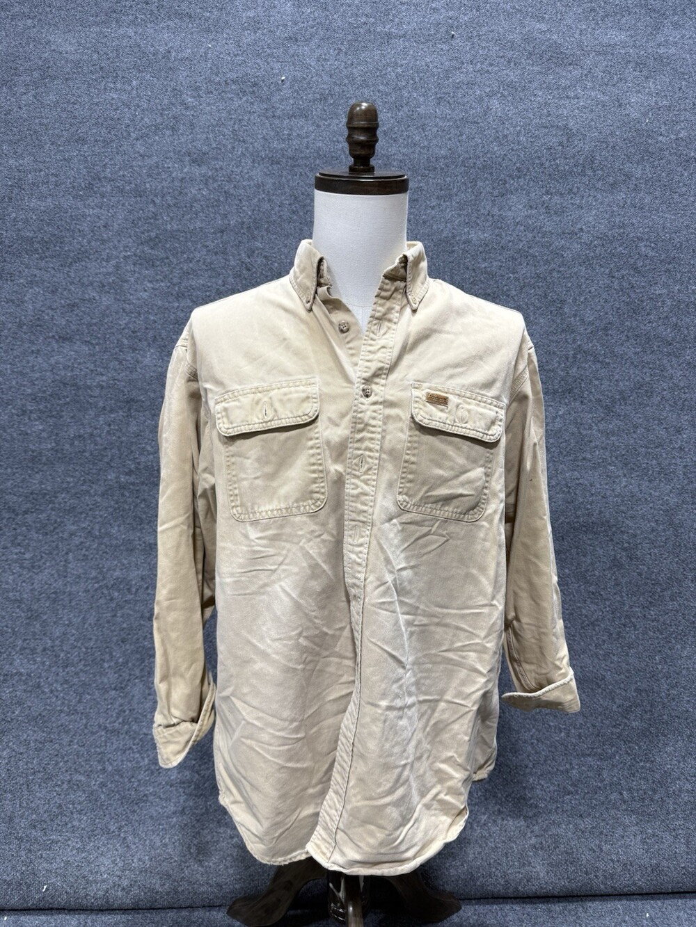 Carhartt Mens Beige Button Front Work Shirt Long Sleeve Utility Size XL